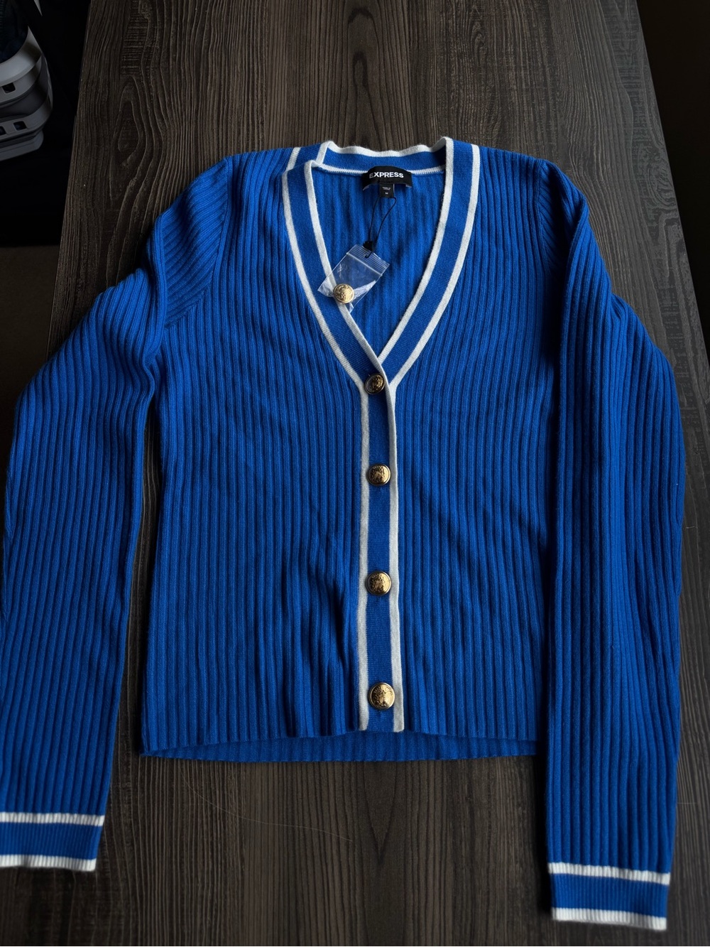 Express Royal Blue Ribbed Button Cardigan